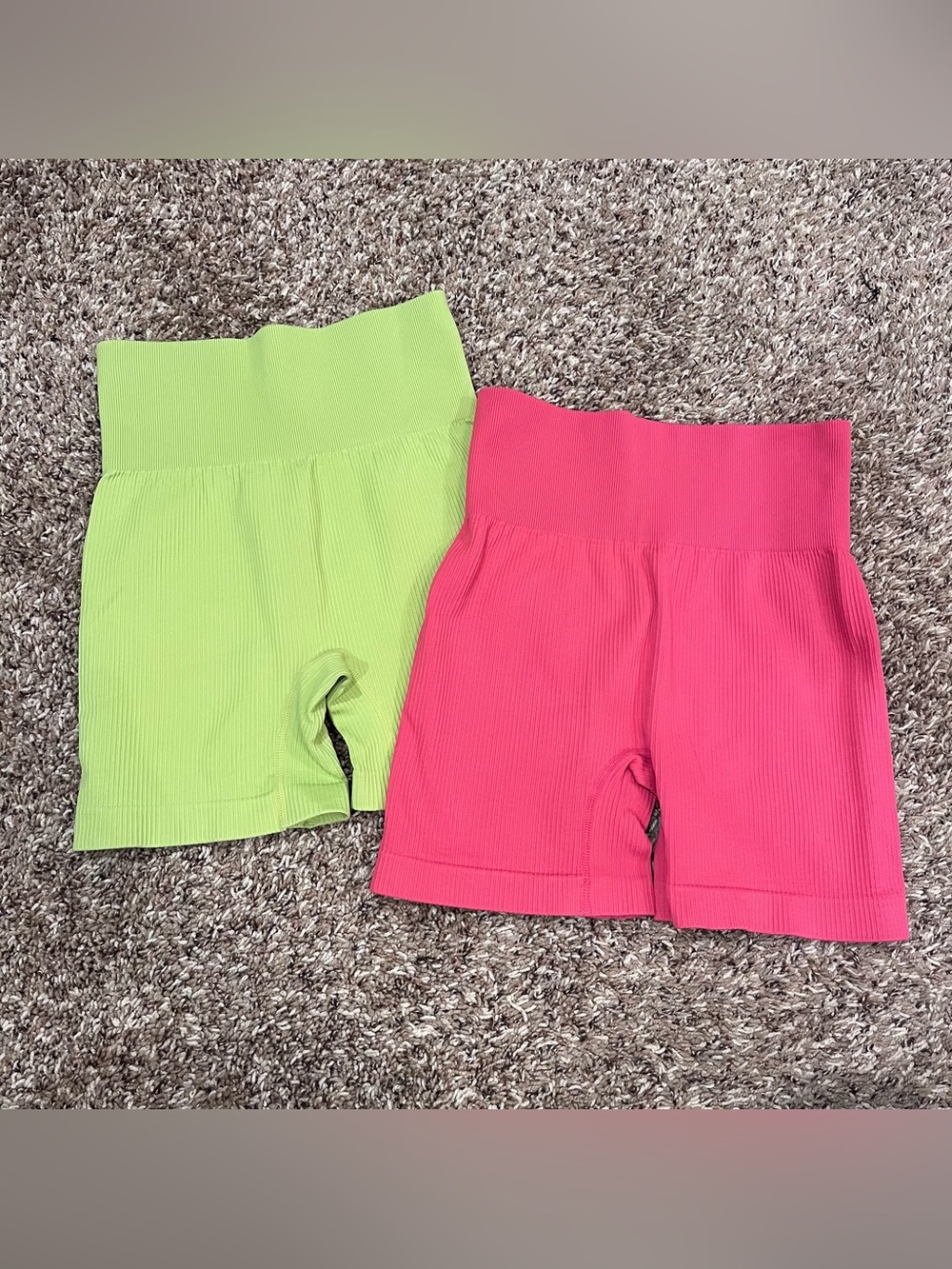 Oqq Ribbed Biker Shorts Bundle Womens Small Barbie Pink Neon Green High Rise